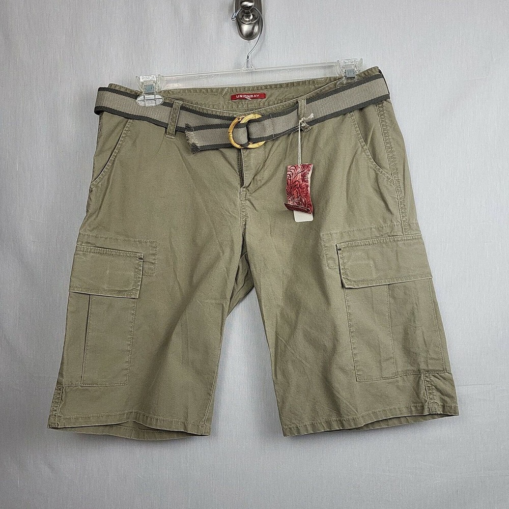 UNIONBAY Olive Green Cargo Bermuda Shorts with Striped Belt